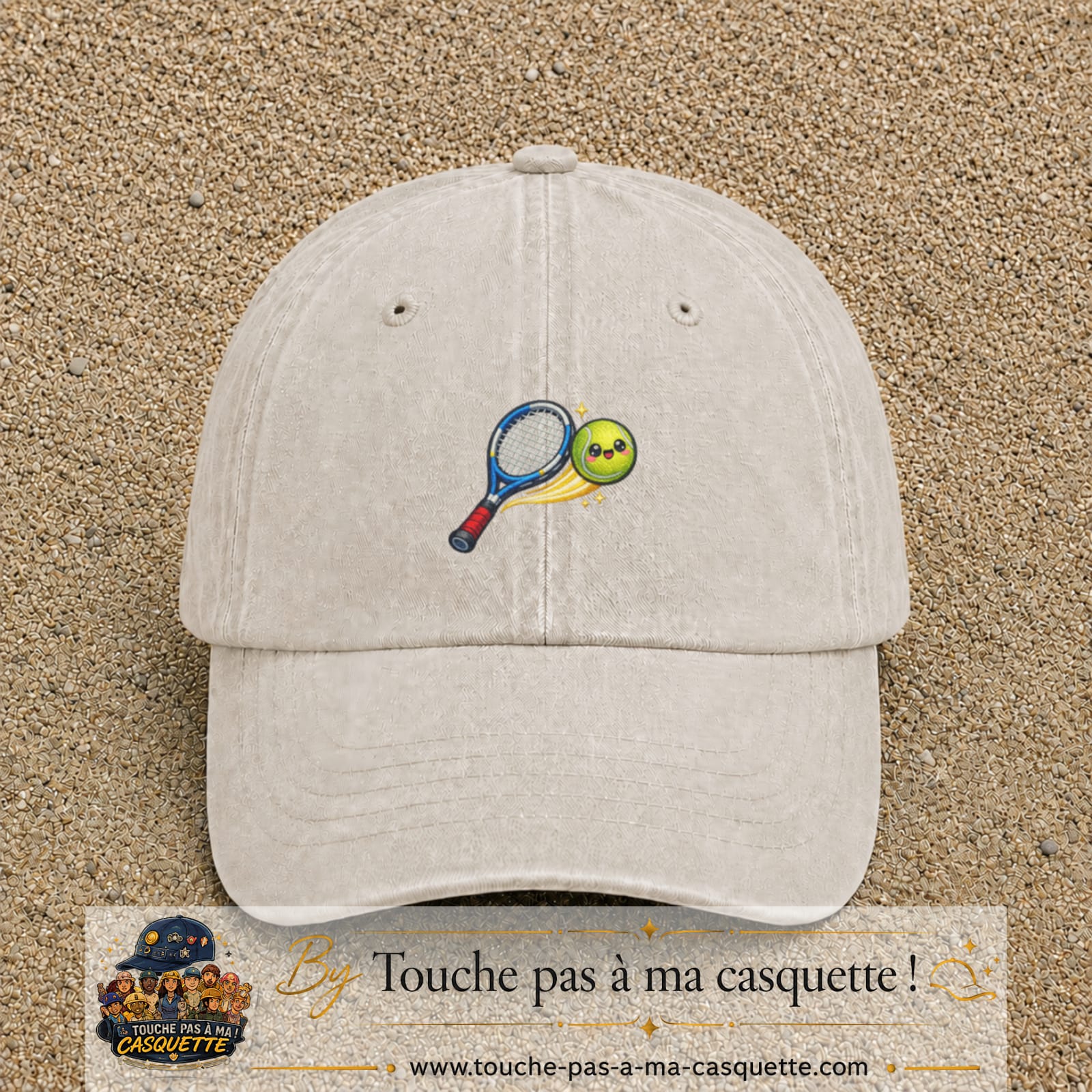 Image principale produit80moyenBC - casquette Beige clair délavé avec visuel Tennis raquette balle 5 cm