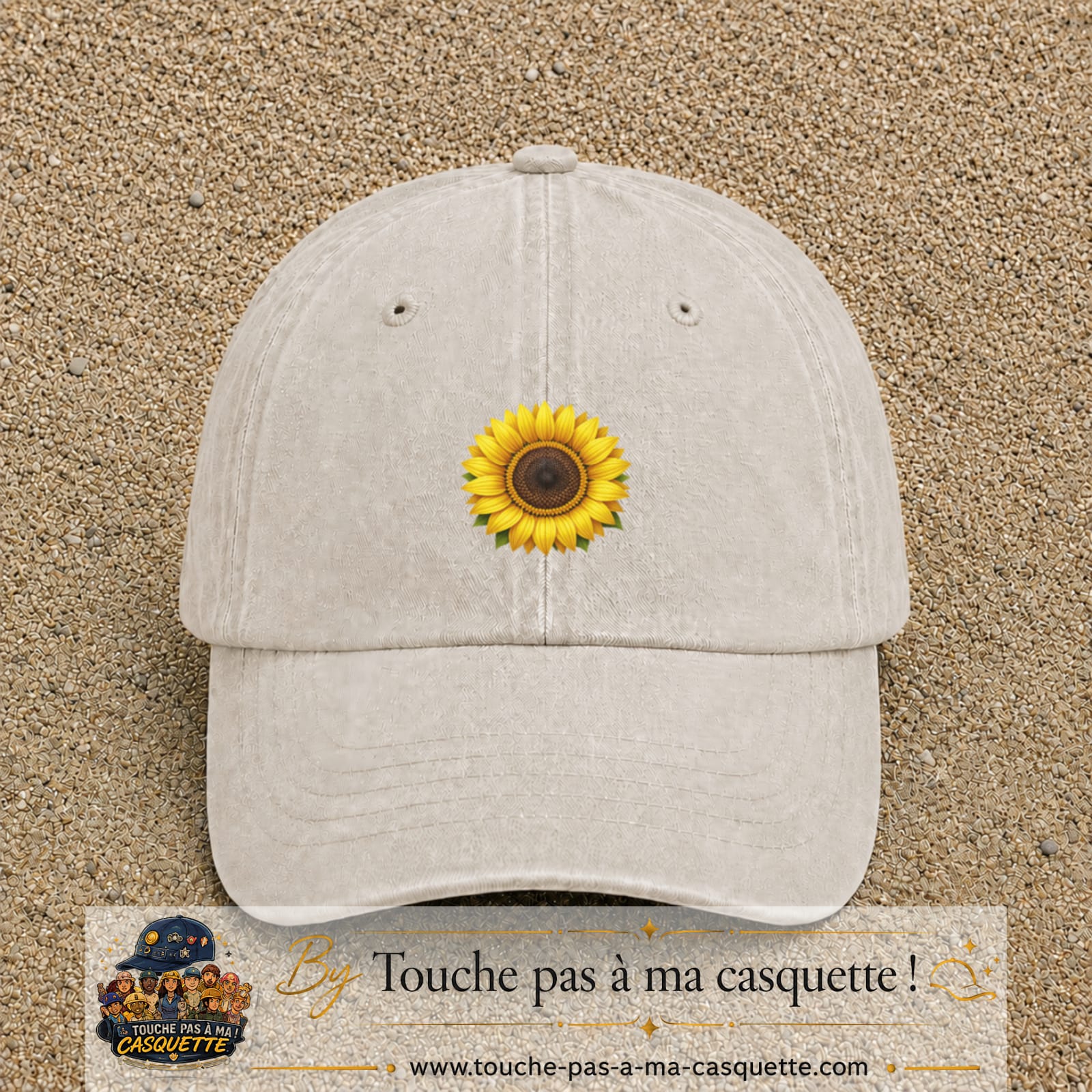 Image principale produit11moyenBC - casquette Beige clair délavé avec visuel Tournesol 5 cm