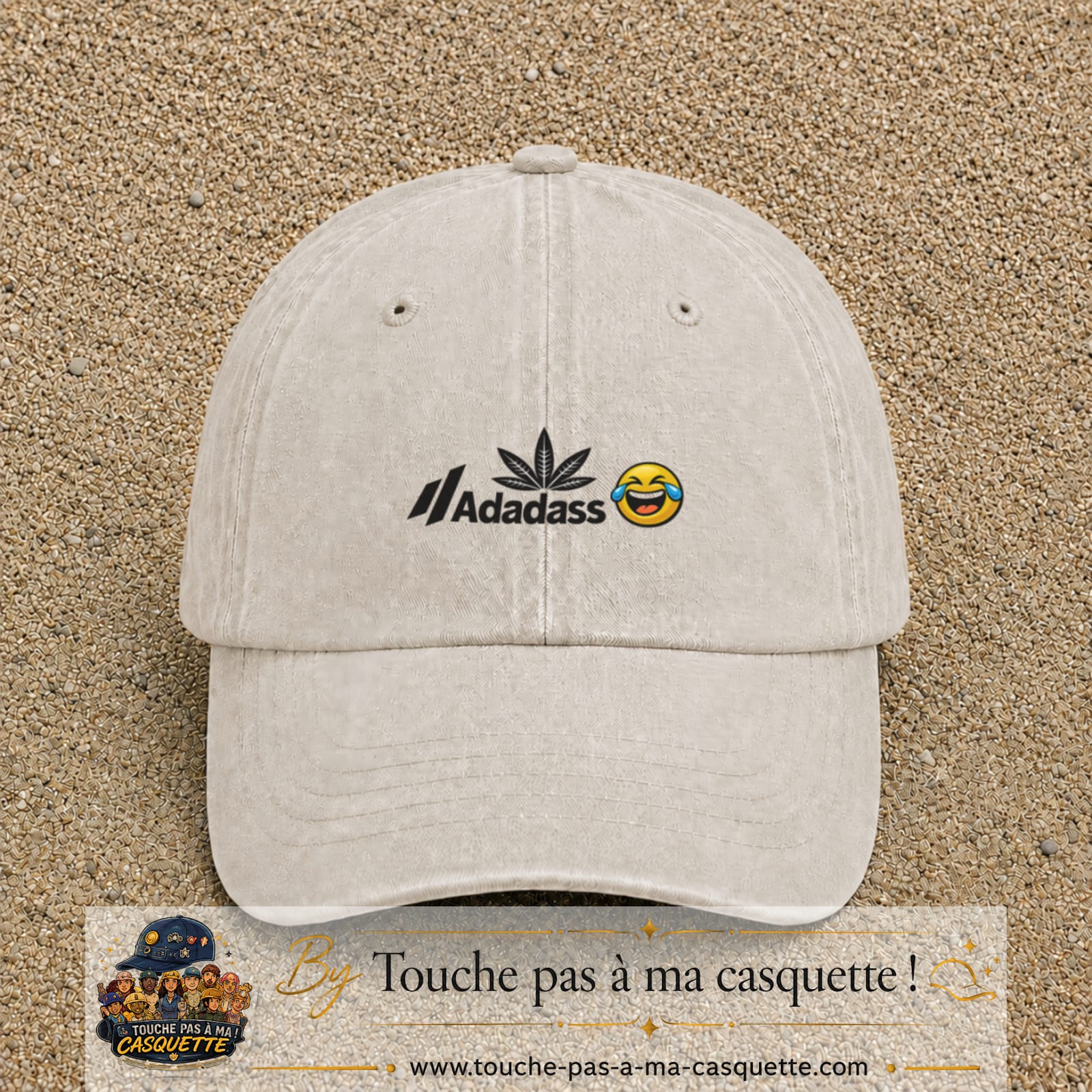 Image principale produit37petitBC - casquette Beige clair délavé avec visuel Adadass emoji rieur 3 cm
