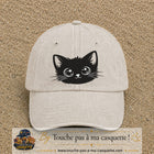 Image principale produit2grosBC - casquette Beige clair délavé avec visuel Chat noir yeux ronds 7 cm
