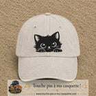 Image principale produit6grosBC - casquette Beige clair délavé avec visuel Chat noir adorable 7 cm