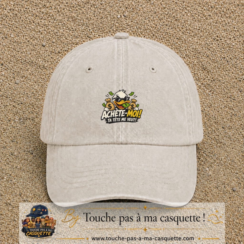 Image principale produit124moyenBC - casquette Beige clair délavé avec visuel Canard argent 5 cm