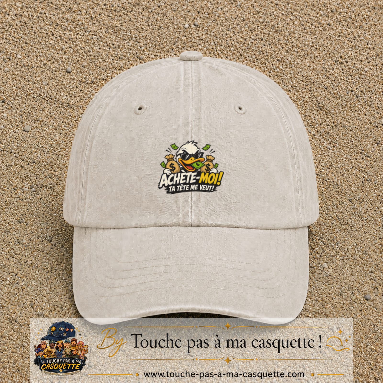 Image principale produit124moyenBC - casquette Beige clair délavé avec visuel Canard argent 5 cm