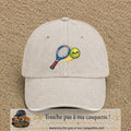 Image principale produit80grosBC - casquette Beige clair délavé avec visuel Tennis raquette balle 7 cm