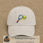 Image principale produit80grosBC - casquette Beige clair délavé avec visuel Tennis raquette balle 7 cm