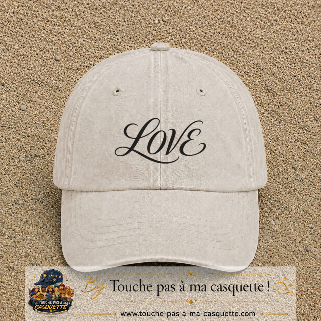Image principale produit131moyenBC - casquette Beige clair délavé avec visuel Love calligraphie 5 cm