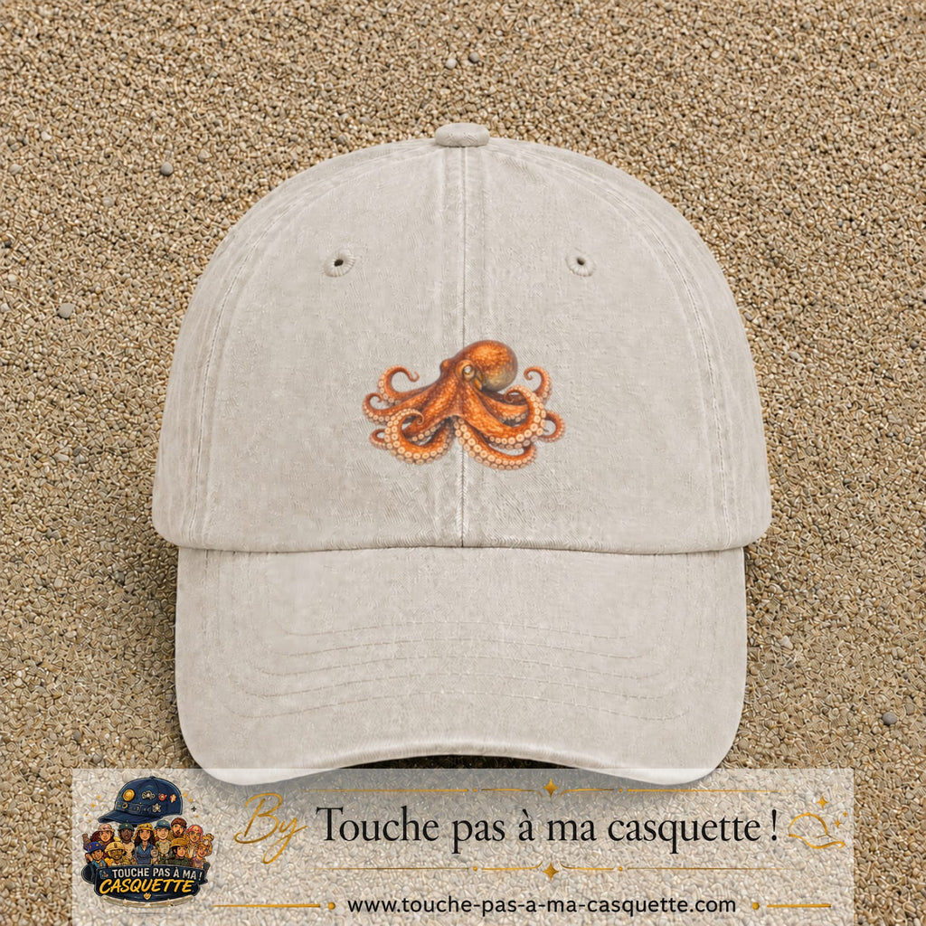 Image principale produit71moyenBC - casquette Beige clair délavé avec visuel Pieuvre 5 cm