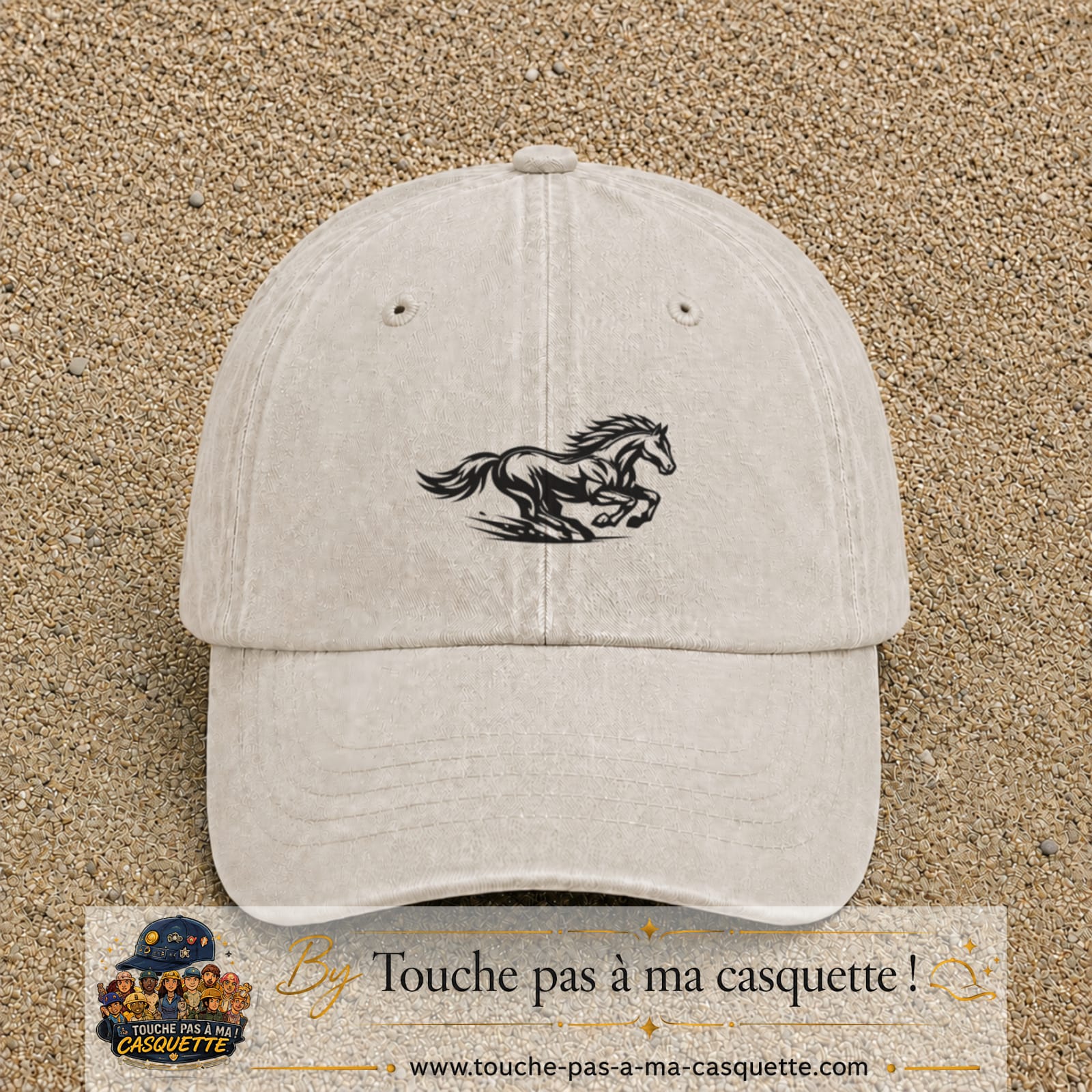 Image principale produit127moyenBC - casquette Beige clair délavé avec visuel Cheval au galop 5 cm
