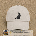 Image principale produit176grosBC - casquette Beige clair délavé avec visuel Chat noir polygonal 7 cm