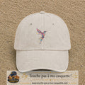 Image principale produit196grosBC - casquette Beige clair délavé avec visuel Colibri fleurs 7 cm