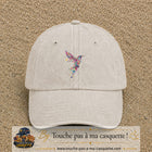 Image principale produit196grosBC - casquette Beige clair délavé avec visuel Colibri fleurs 7 cm