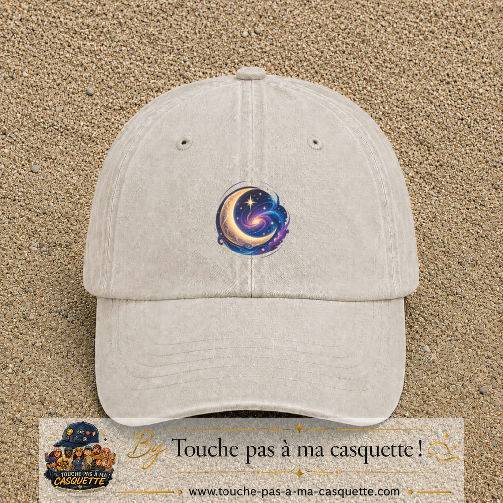 Image principale produit58moyenBC - casquette Beige clair délavé avec visuel Galaxie lune 5 cm