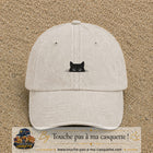 Image principale produit16petitBC - casquette Beige clair délavé avec visuel Chat noir caché yeux ronds 3 cm