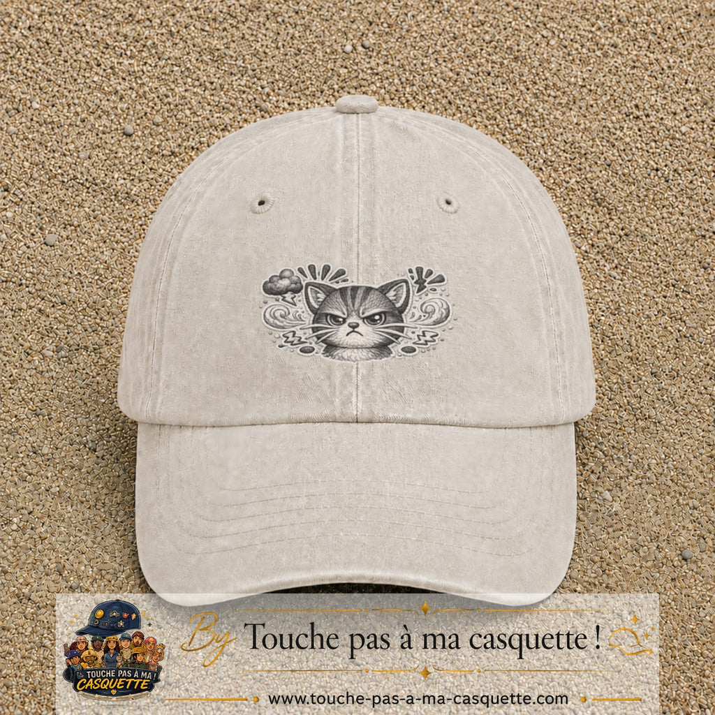 Image principale produit1moyenBC - casquette Beige clair délavé avec visuel Chat colère ornemental 5 cm