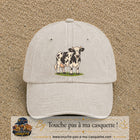 Image principale produit69grosBC - casquette Beige clair délavé avec visuel Vache noir blanc 7 cm