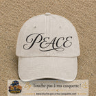 Image principale produit132grosBC - casquette Beige clair délavé avec visuel Peace calligraphie 7 cm