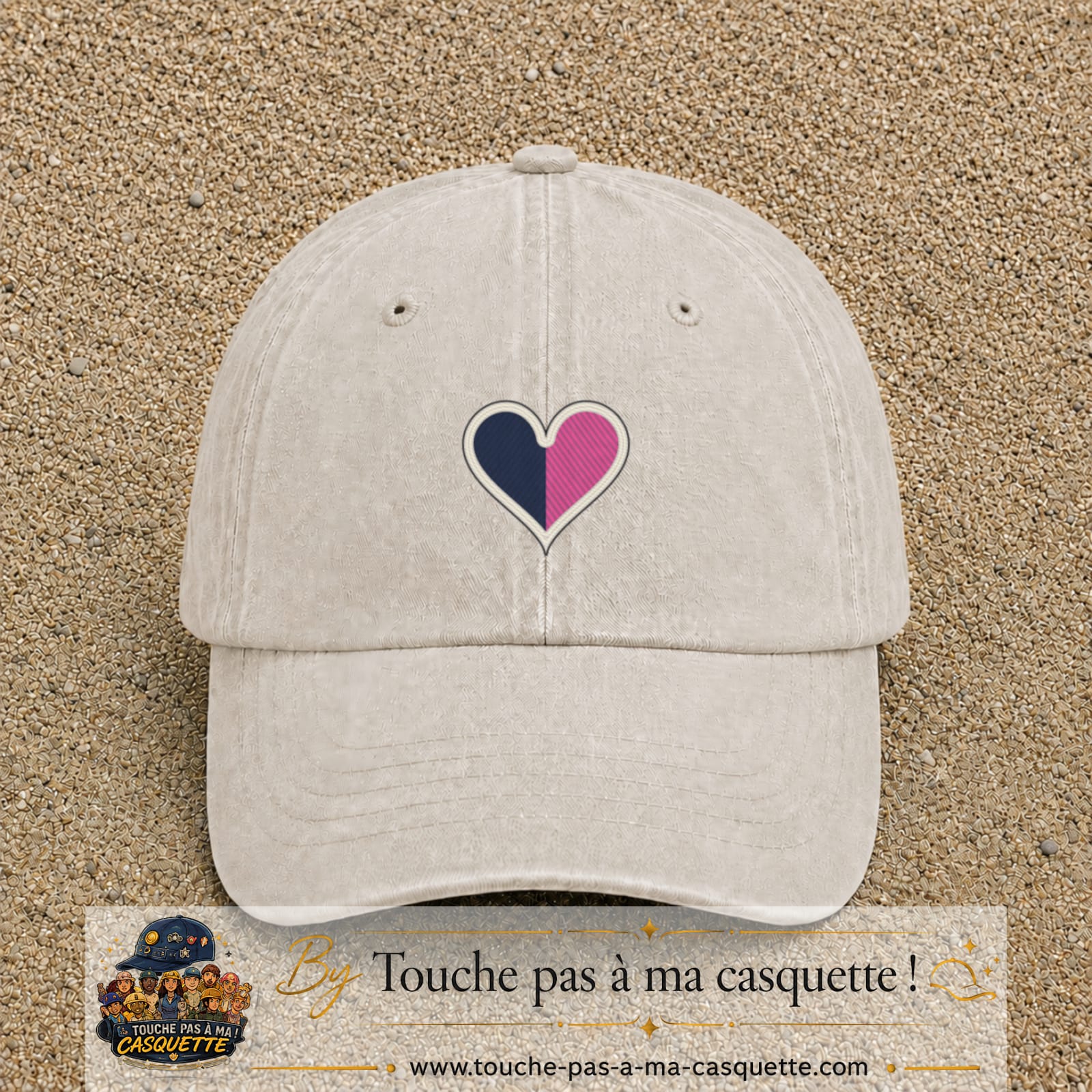 Image principale produit116moyenBC - casquette Beige clair délavé avec visuel Cœur bicolore 5 cm