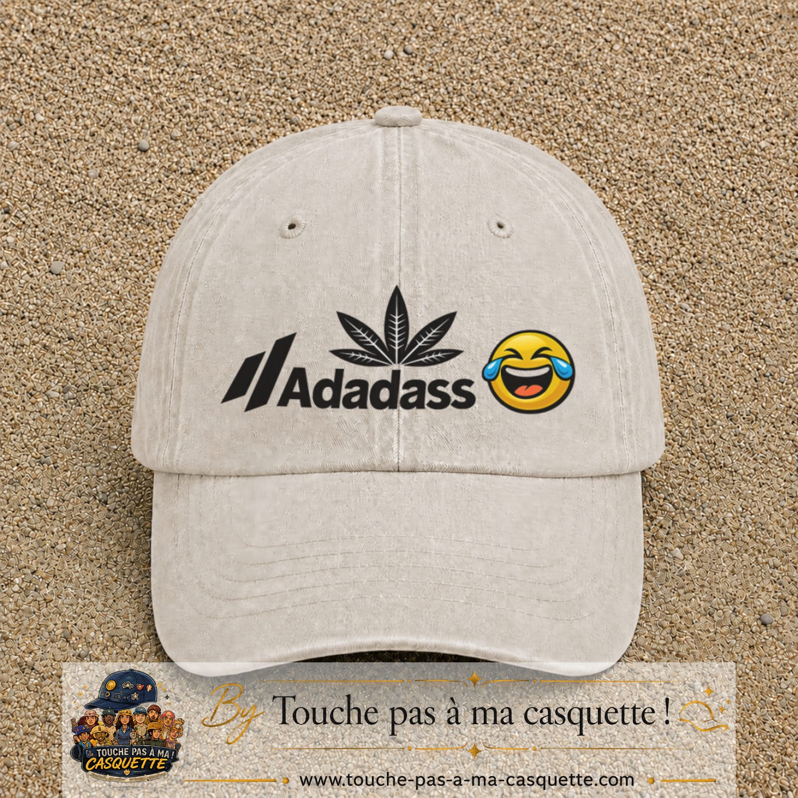 Image principale produit37grosBC - casquette Beige clair délavé avec visuel Adadass emoji rieur 7 cm