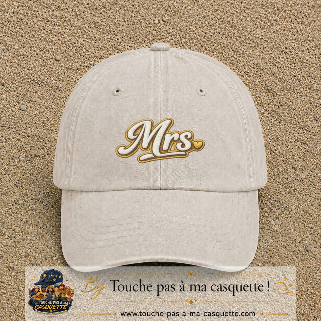 Image principale produit112moyenBC - casquette Beige clair délavé avec visuel Mrs élégante 5 cm