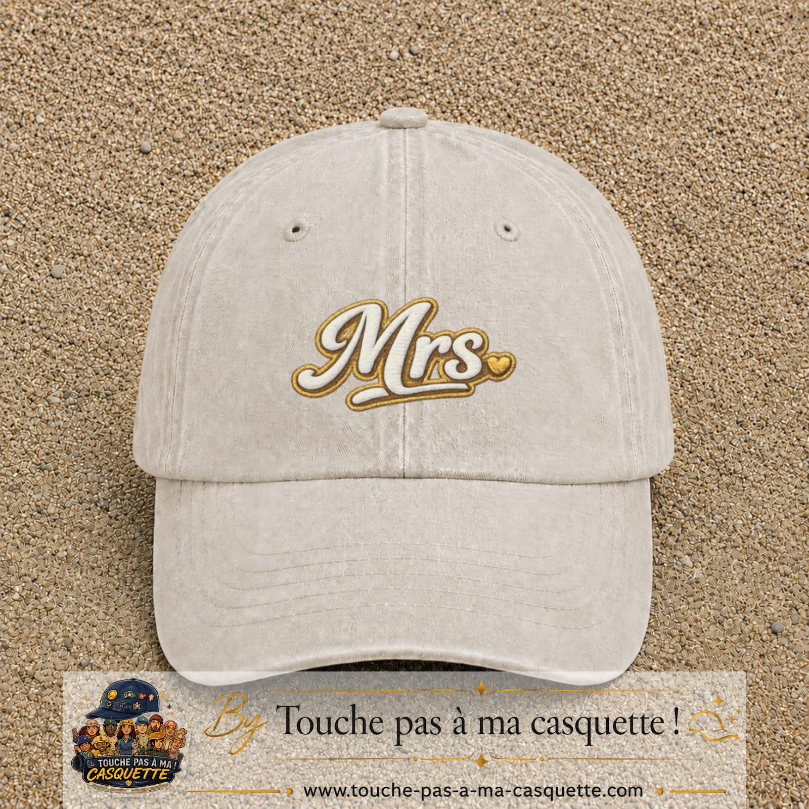 Image principale produit112moyenBC - casquette Beige clair délavé avec visuel Mrs élégante 5 cm