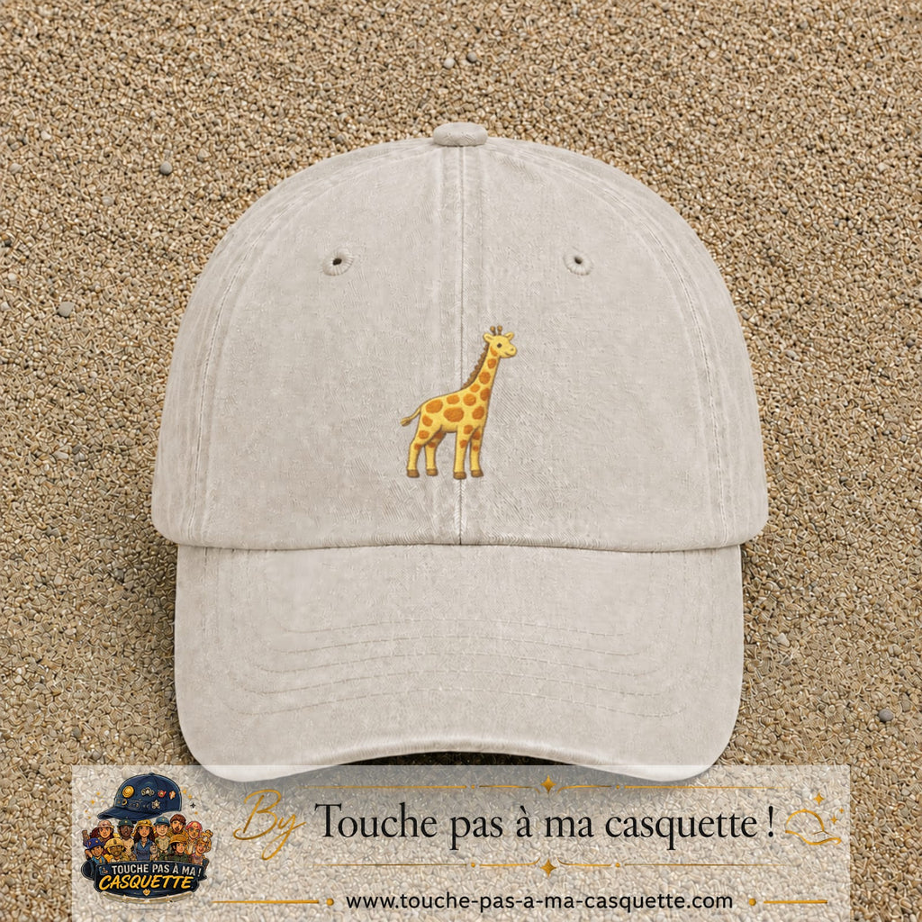 Image principale produit32moyenBC - casquette Beige clair délavé avec visuel Girafe mignonne 5 cm