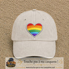 Image principale produit25grosBC - casquette Beige clair délavé avec visuel Cœur arc-en-ciel écusson 7 cm