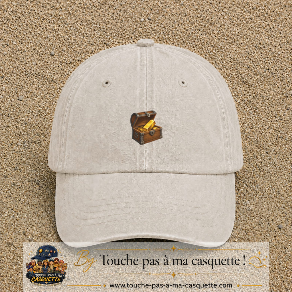 Casquette baseball Beige clair délavé 100% coton avec motif Coffre au trésor 3 cm - image principale