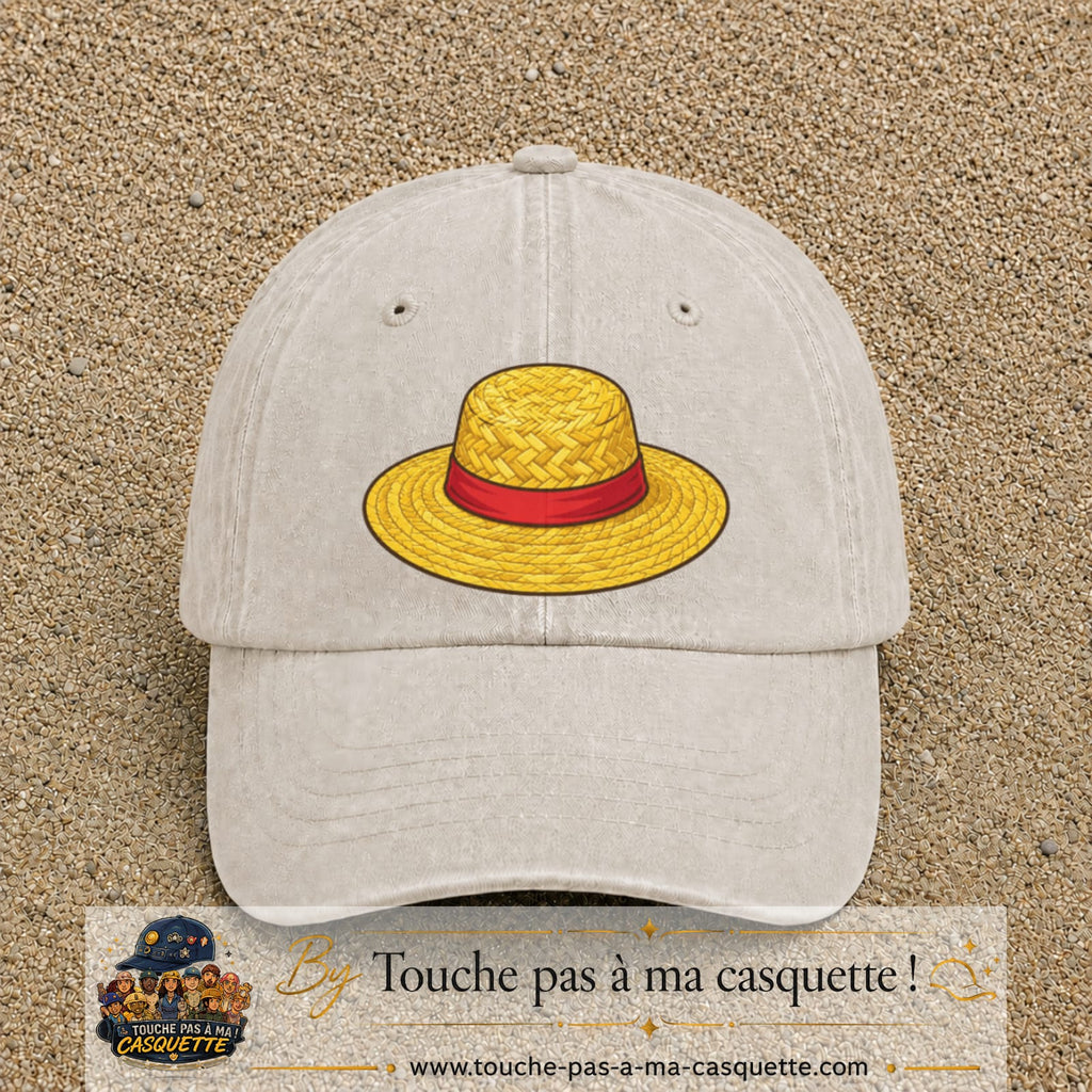 Casquette baseball Beige clair délavé 100% coton avec motif Chapeau de paille 7 cm - image principale