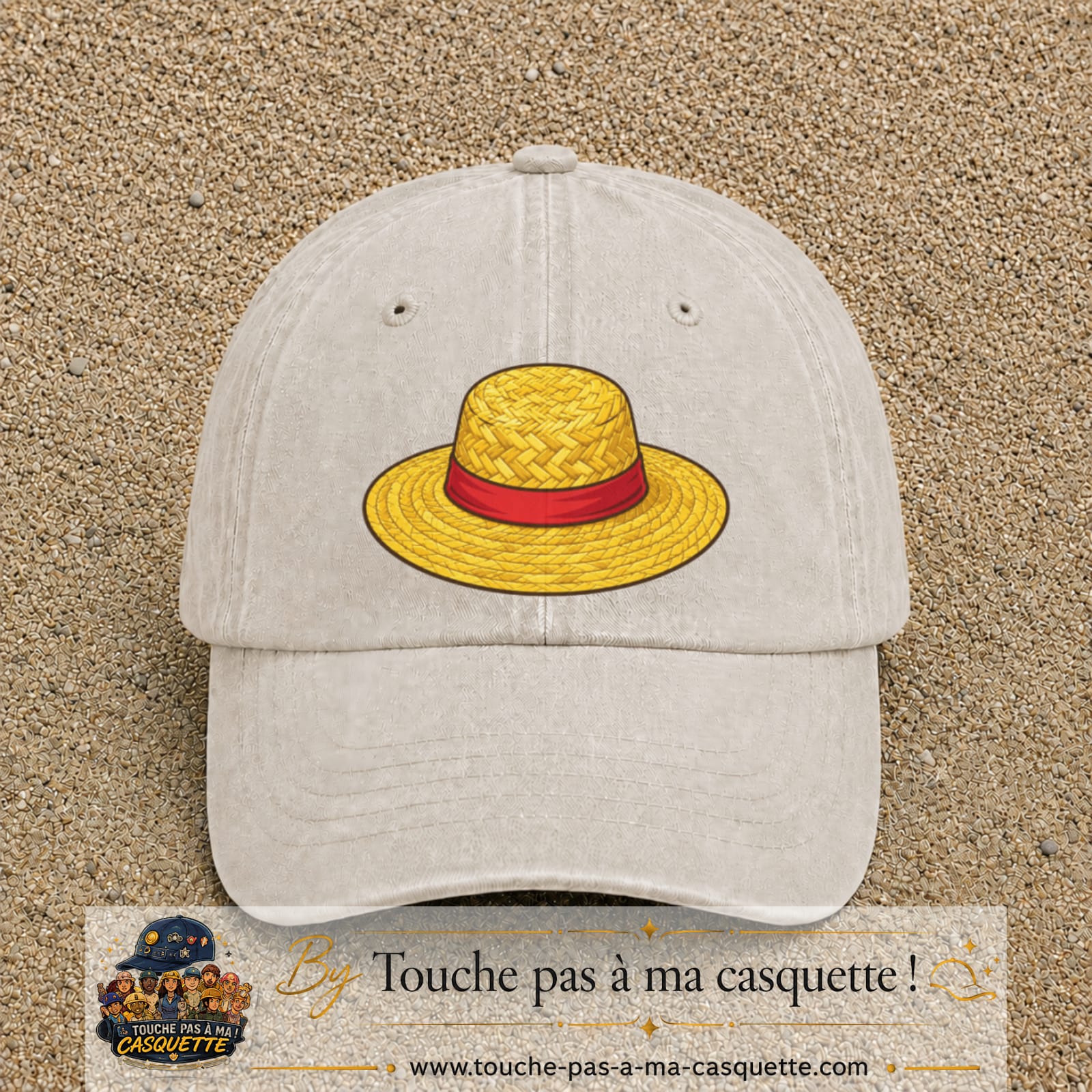 Casquette baseball Beige clair délavé 100% coton avec motif Chapeau de paille 7 cm - image principale