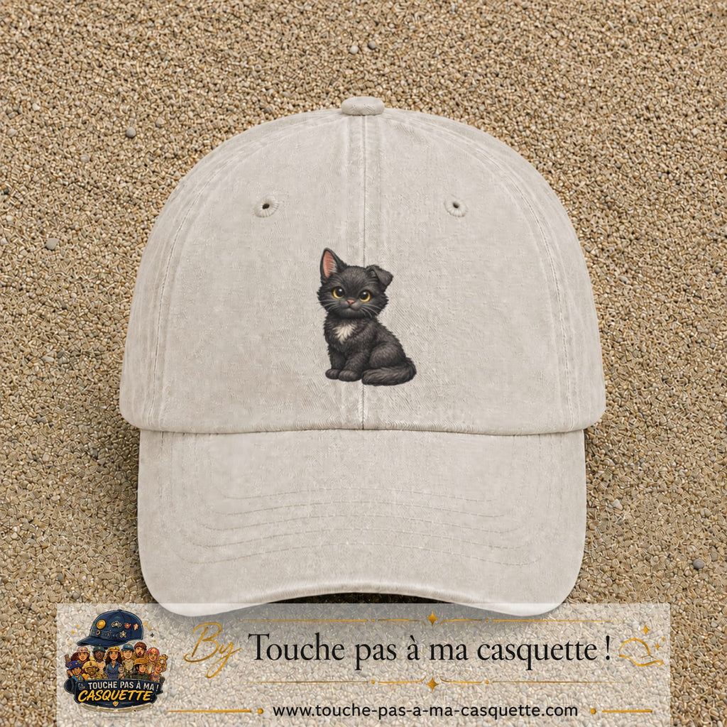 Casquette Beige clair délavé motif Chaton assis 7 cm - vue principale