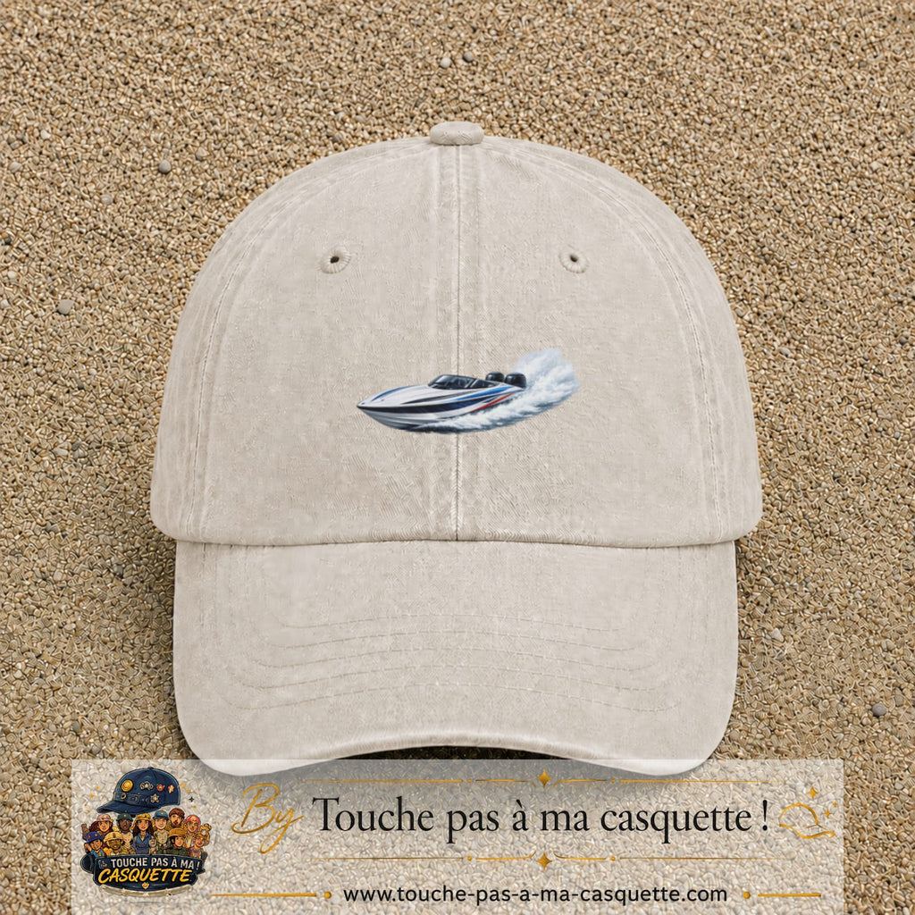 Casquette baseball Beige clair délavé 100% coton avec motif Bateau rapide 7 cm - image principale
