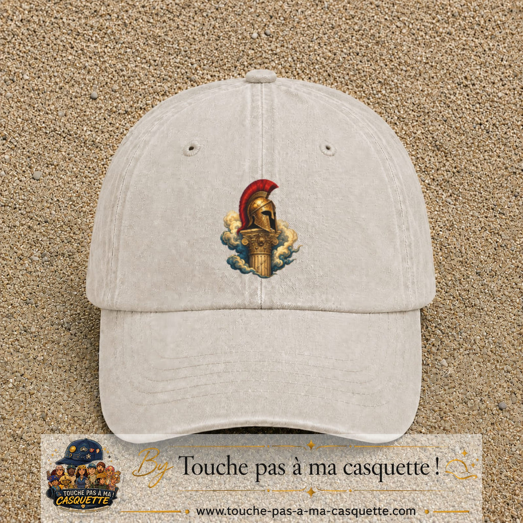 Casquette Beige clair délavé 100% coton avec motif Casque spartiate sur colonne 7 cm - image principale