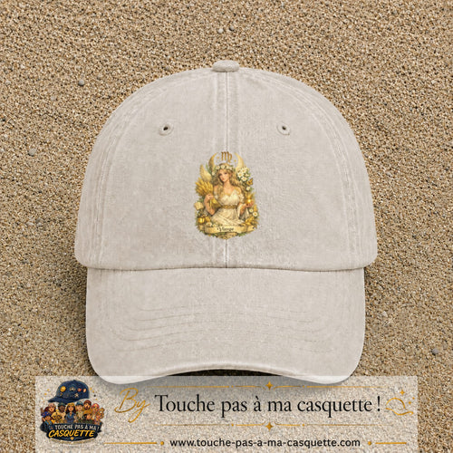Casquette baseball Beige clair délavé 100% coton avec motif Vierge astrologique 7 cm - image principale