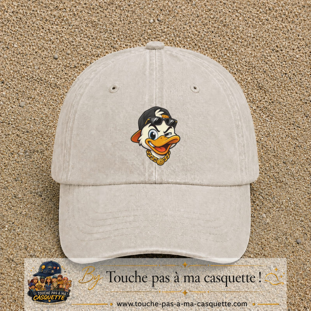Casquette baseball Beige clair délavé 100% coton avec visuel Canard hip-hop clin d’œil 7 cm - image produit principale