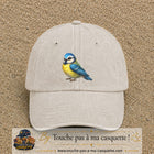 Casquette baseball Beige clair délavé 100% coton avec visuel Mésange bleue 7 cm - image produit principale