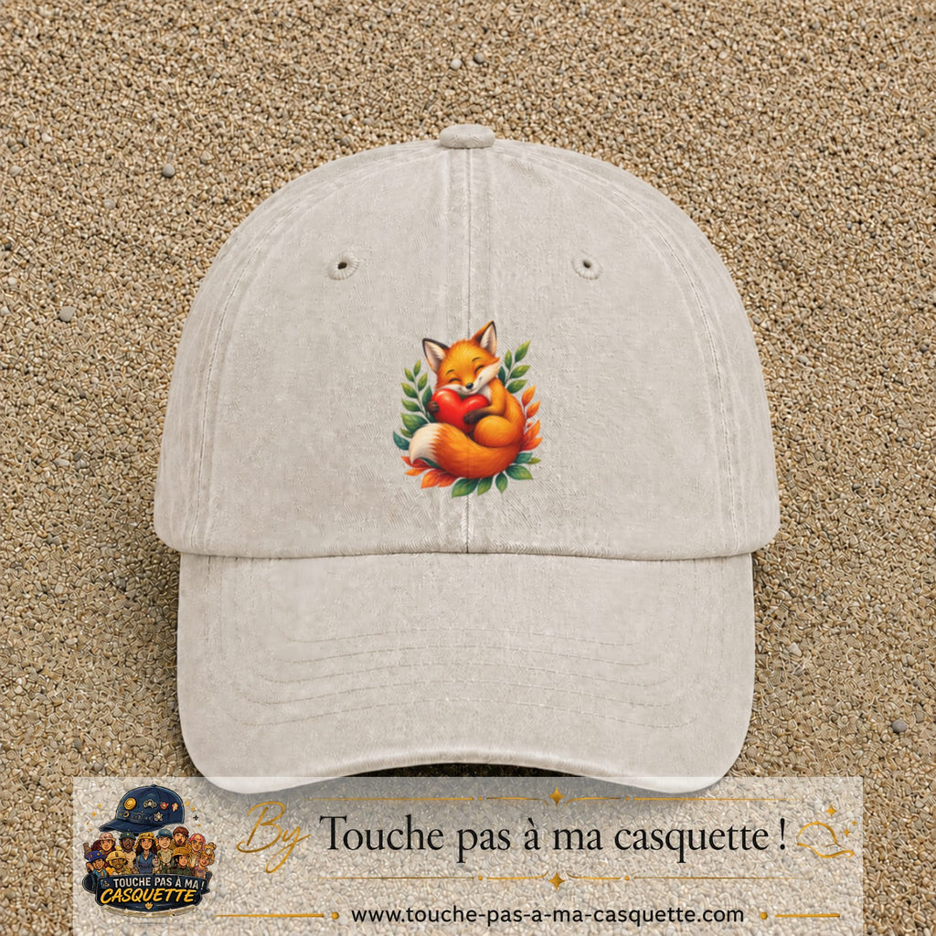 Casquette baseball Beige clair délavé 100% coton avec motif Renard au cœur 7 cm - image principale