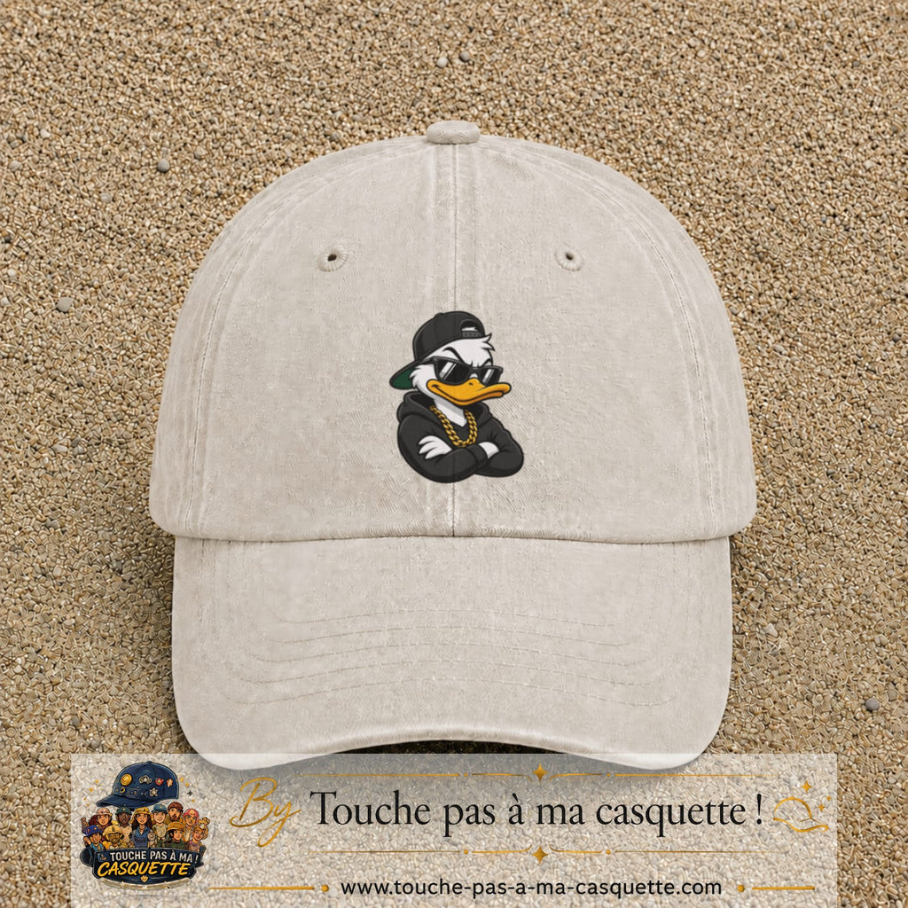Casquette baseball Beige clair délavé 100% coton avec visuel Canard hip-hop 7 cm - image produit principale