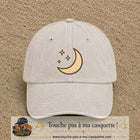 Casquette Beige clair délavé 100% coton avec motif Lune et étoiles bohèmes 7 cm - image principale
