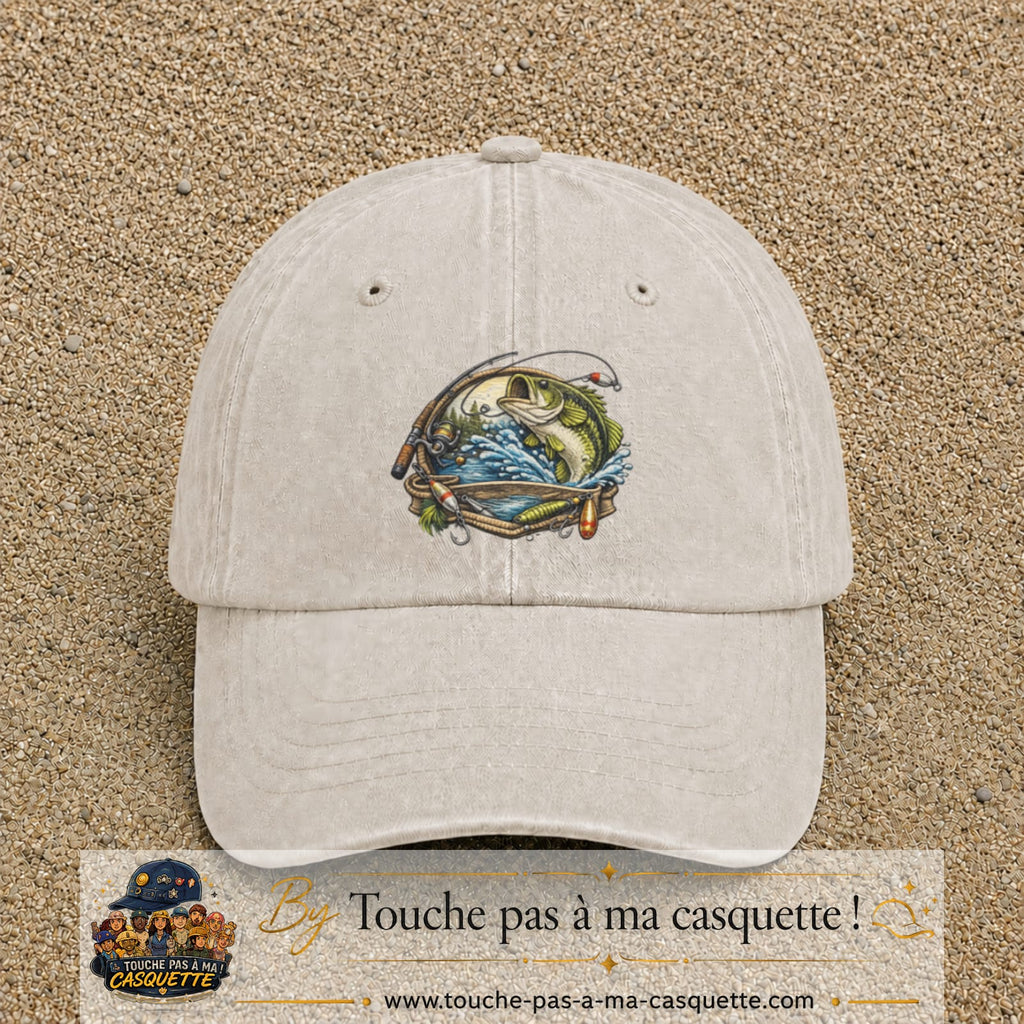 Casquette Beige clair délavé motif Pêche sportive 7 cm - vue principale