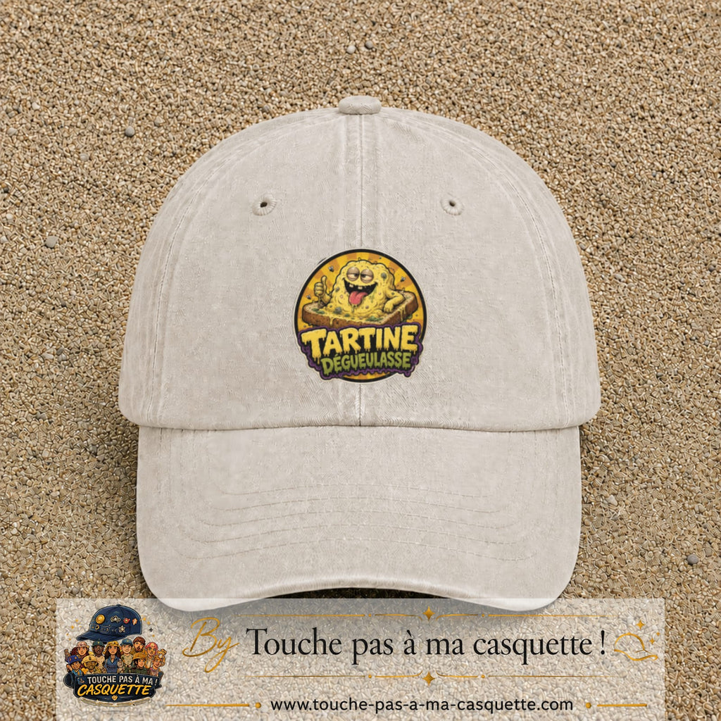Casquette baseball Beige clair délavé 100% coton avec visuel Tartine dégueulasse 7 cm - image produit principale
