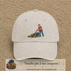 Casquette baseball Beige clair délavé 100% coton avec motif Jardinier avec tondeuse 7 cm - image principale