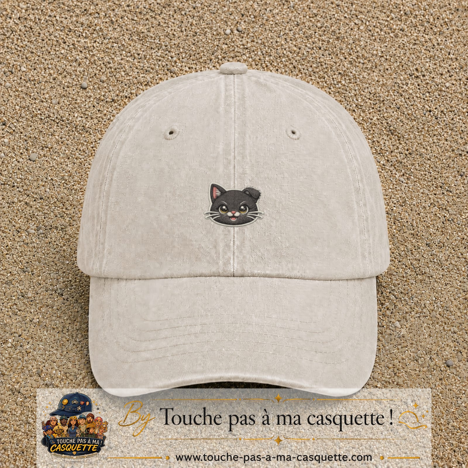 Casquette Beige clair délavé motif Chaton mignon 3 cm - vue principale