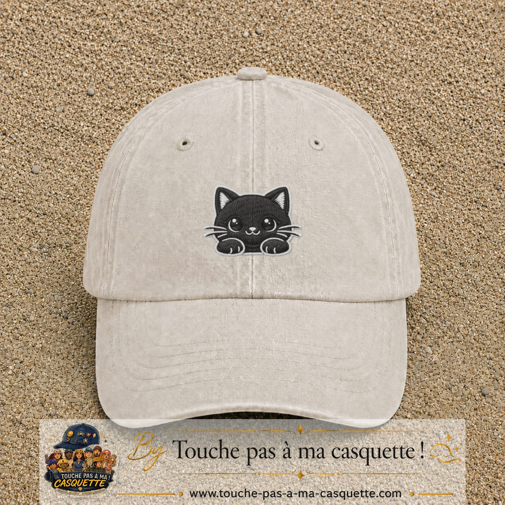 Casquette Beige clair délavé motif Chaton étoilé 5 cm - vue principale
