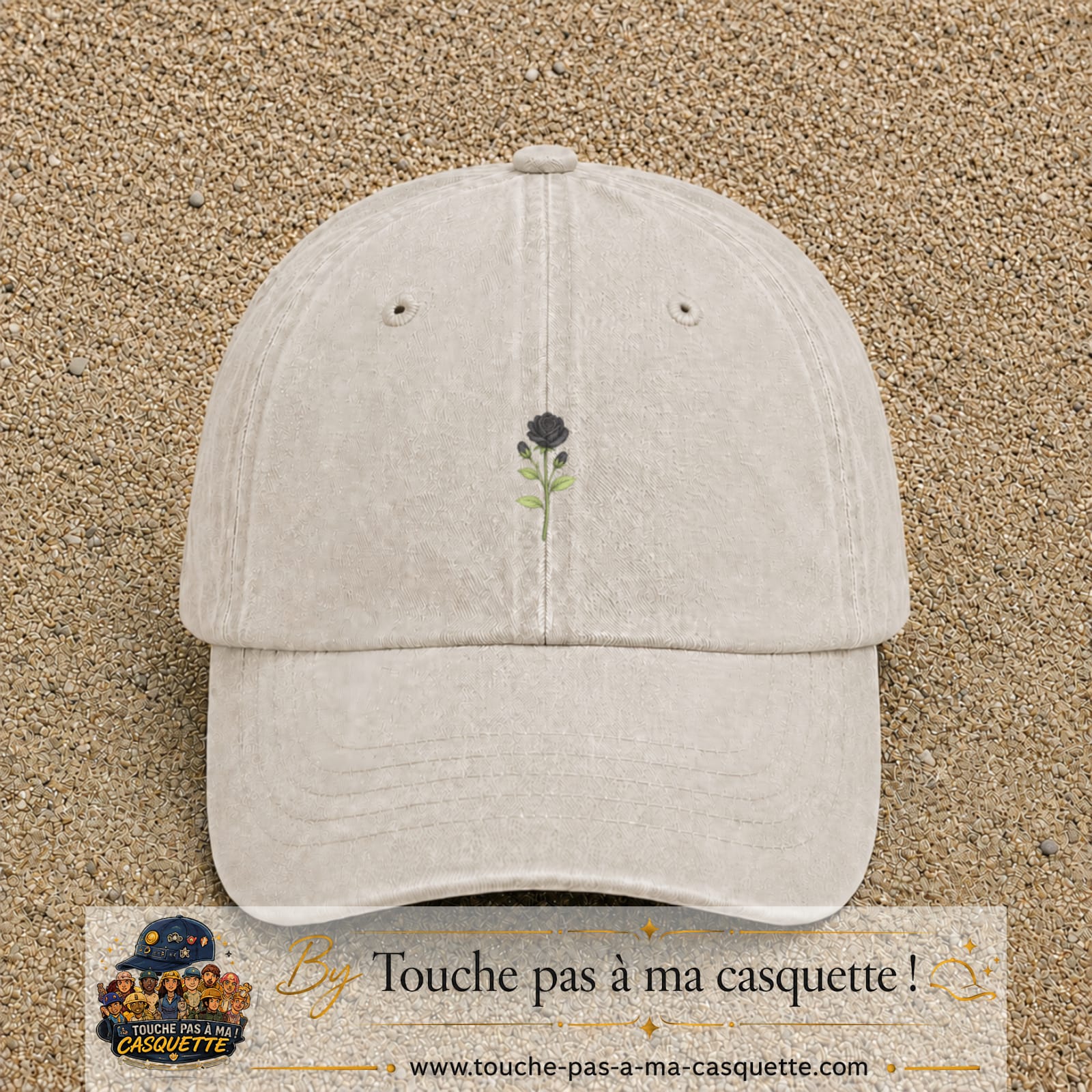 Casquette Beige clair délavé motif Rose gothique 3 cm - vue principale