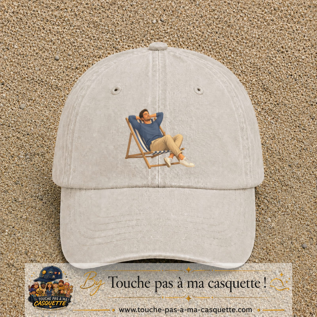Casquette Beige clair délavé 100% coton avec motif Pause soleil transat 7 cm - image principale