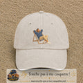 Casquette Beige clair délavé 100% coton avec motif Pause soleil transat 7 cm - image principale