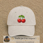 Casquette baseball Beige clair délavé 100% coton avec visuel Cerises 7 cm - image produit principale