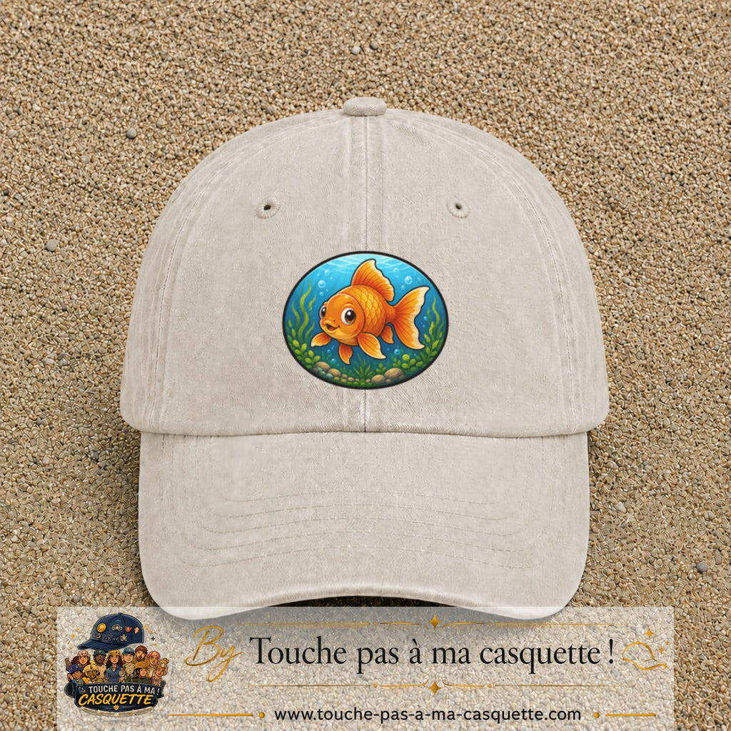Casquette baseball Beige clair délavé 100% coton avec visuel Poisson rouge ovale 7 cm - image produit principale