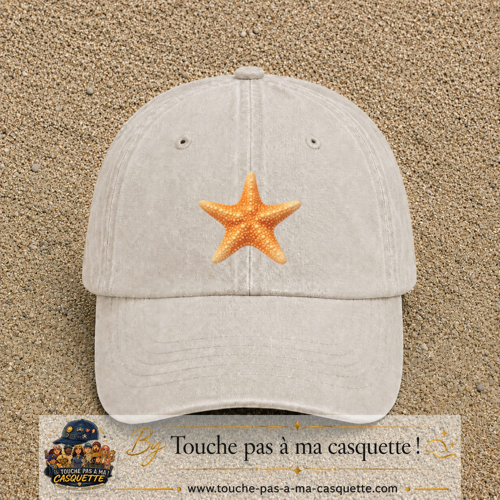 Casquette baseball Beige clair délavé 100% coton avec visuel Étoile de mer 7 cm - image produit principale
