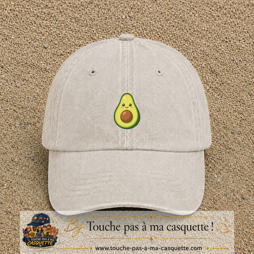 Casquette baseball Beige clair délavé 100% coton avec visuel Avocat kawaii 5 cm - image produit principale